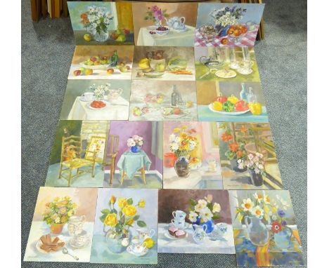  Anne Williams (British 20th century): Still Lifes, seventeen unframed oils on board, mostly signed and titled verso, max 30c