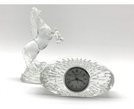  Waterford crystal figure of a rearing horse H24cm and a mantel clock in a Waterford crystal case 10cm x 20cm   - Condition R