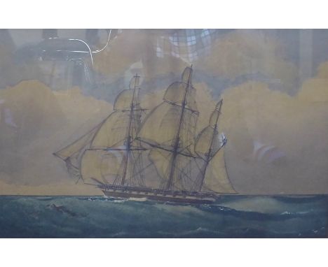  English School (Early 20th century): Fully Rigged Ship's Portrait, watercolour unsigned 27cm x 43cm   - Condition Report 