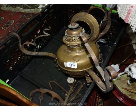 A large Brass oil ceiling Light with fittings.