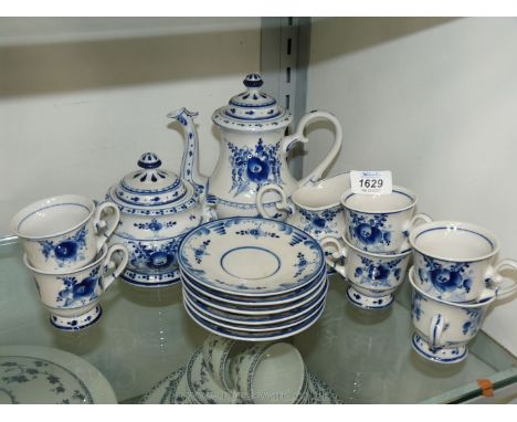 A blue and white Russian Teaset for six including teapot.