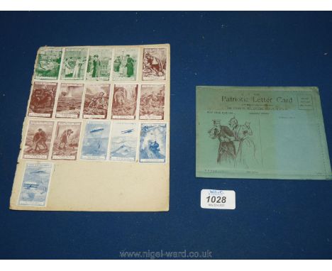 A quantity of WWI National War Savings Committee Savings stamps:  Women's War Work series (4), VC Series (8) and War in the A