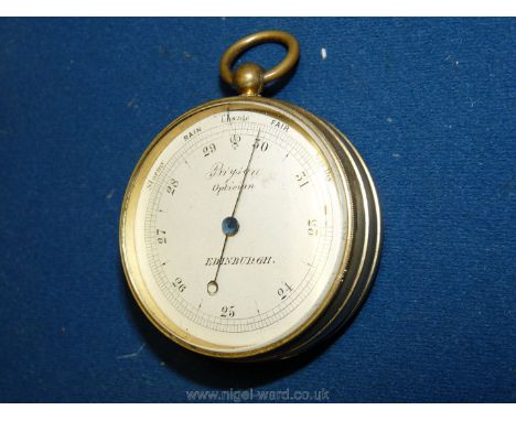 A pocket Aneroid Barometer, 2'' diameter by Bryson of Edinburgh, inscribed verso C.G J.B Elliot, 1866.