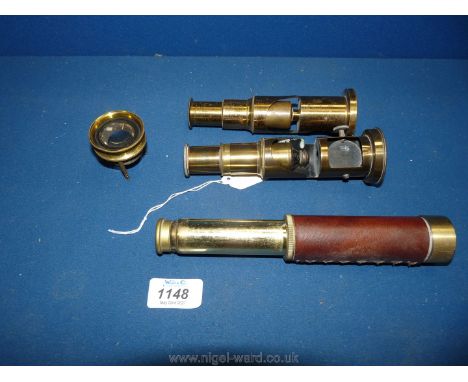 A small quantity of miscellanea including two brass field microscopes, Seadog leather coated 25 x 30 mm telescope, and an Edw