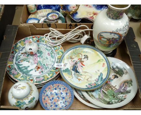 A quantity of oriental china including lamp,vases, plates, ginger jar etc