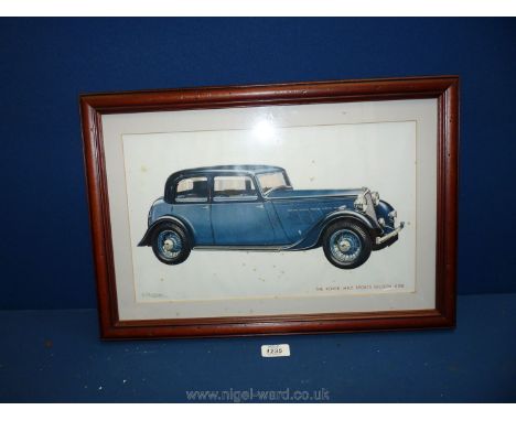 A framed colour Print of a 1937 Rover 14 hp sports saloon, as used in car showrooms, 20'' x 14''