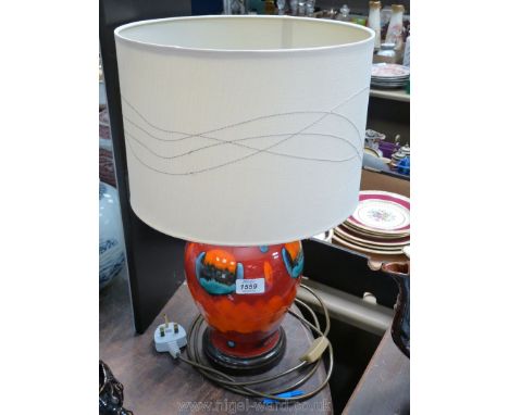 A Poole Pottery 'Volcano' table lamp, 20" tall incl. shade.