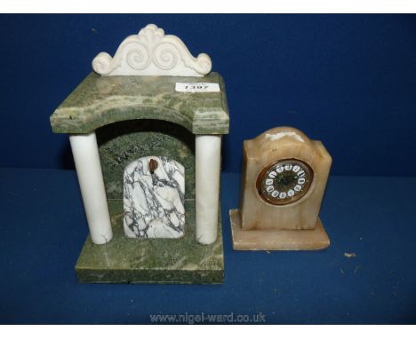 A French green and white 19th c. Palladian pocket watch stand and a cream marble bedroom mantle clock,movement Estyma, West G