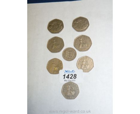 Miscellaneous 50p pieces including 1973 and 1975, Ring of Hands, EEC etc.