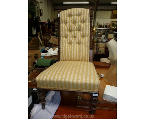 A late 19th c. Mahogany framed Nursing Chair having turned, fluted and Greek key decorated front legs, swept back legs extend