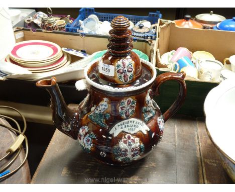 A large Bargeware Teapot, 13 1/2'' tall.