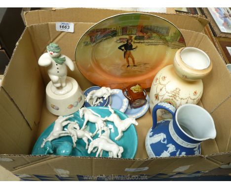 A quantity of miscellaneous china including Wedgwood Jasperware jug, pin dishes and pot stand, Crown Devon 'Pendant' vase, Do