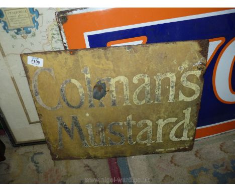 A Colman's Mustard enamel sign, 18" x 14", worn, a/f.