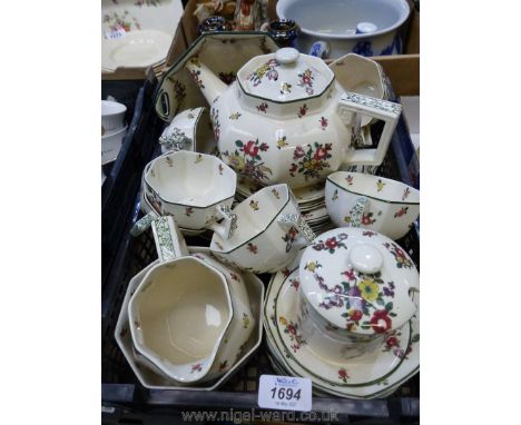 A quantity of Royal Doulton 'Old Leeds Spray' tea ware including eight saucers, six cups and side plates, two tea plates and 