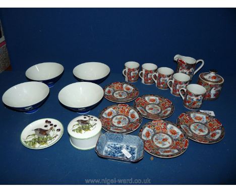 A small quantity of china including five oriental coffee cans and saucers, milk jug and lidded sugar bowl, four rice bowls, R