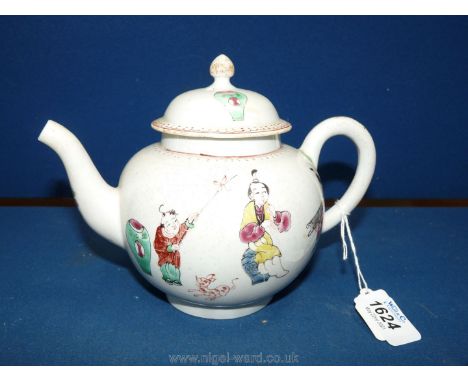 A collectible Liverpool porcelain teapot, circa 1770, decorated with figures in the Chinese export style, probably Pennington