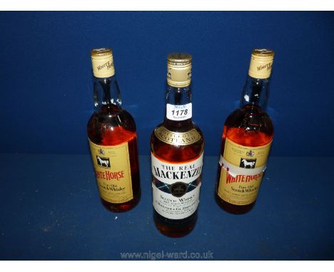 Two bottles of White Horse Scotch Whisky and one of The Real Mackenzie.