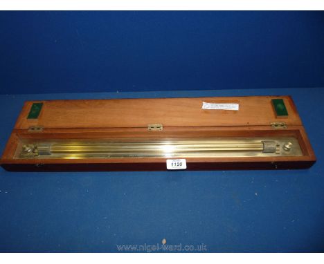 A brass and steel 25'' Nautical Chart Crawler ruler, signed Cooke Trough ton and Simms, dated 1920, in original box.