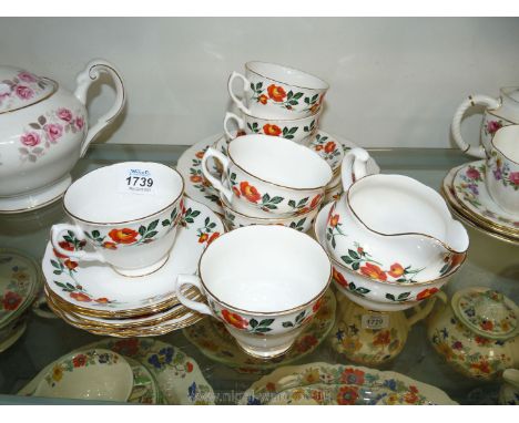 A Crown Royal Tea service for six (no teapot) in orange rose on white ground design.