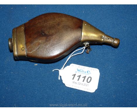 A Treen Snuff Box in the form of a leather powder horn, 5 1/2'' x 2 1/2''.