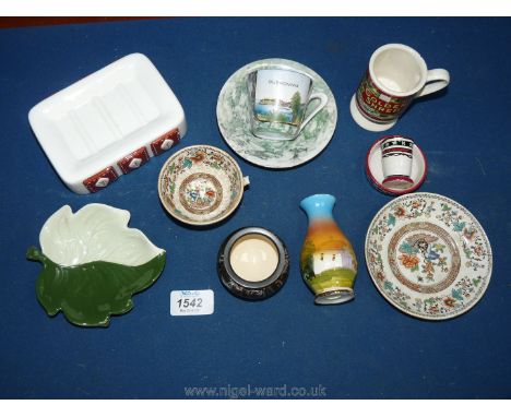 A quantity of china including small Carltonware leaf dish, continental cup and saucer, soap dish, small Golden Syrup mug etc.