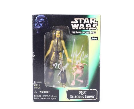 Kenner Star Wars Power of The Force figure of a No.69871 Oola and Salacious Crumb signed by Femi Taylor, housed in a plastic 
