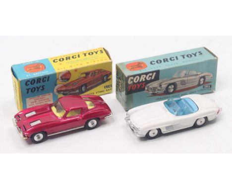 Corgi Toys group of 2 diecasts to include: 310 Chevrolet Corvette Stingray, comprising of the metallic pink body with yellow 