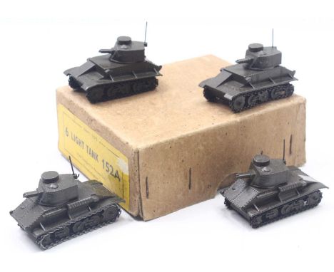 Dinky Toys No. 152A Light Tank original trade box containing 4 examples, all have a black base, all have tracks and aerials, 