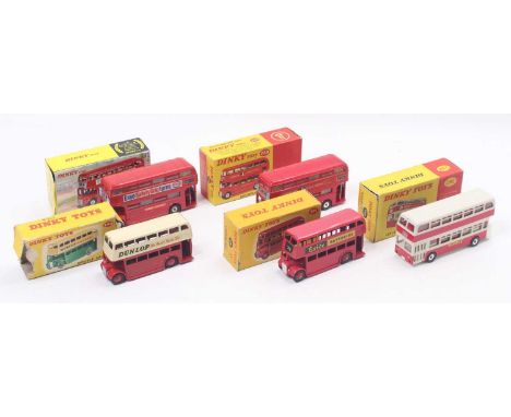 Dinky Toys group of 5 Public transport Diecasts to include No.290 Double Deck Dunlop bus in red and cream body (VG-E,BP) No.2