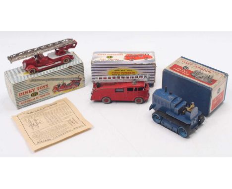One tray containing three various boxed emergency service and commercial Dinky Toy diecasts to include a No. 563 Blue Heavy T