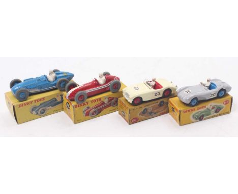 Dinky Toys group of 4 Racing Diecasts to include; No.110 Aston Martin Db3 Sports in grey body with blue hubs (VG-BG), No.109 