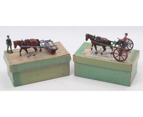Britains Group of 2 Home Farm Series sets to include; a No.8F Horse Rake with a farmer figure and a No.9F Horse Roller with a
