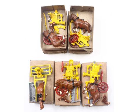 Charbens group of five, to include four Horse and Grasscutter sets, and one Horse and Roller set, all of which have suffered 