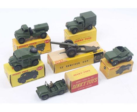 Dinky Toys group of 6 Military Diecasts to include; No.688 Field Artillery Tractor (VG-E,BG), No.643 Army Water Tanker (VG-E,