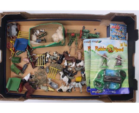 Britains/Charbens and other a quantity of Farming related lead and hollow animal figures and related accessories to include; 