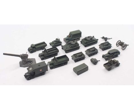 Dinky Toys group of 15 pre war and later loose military diecast to include; 151 Austin Covered Wagon, No.22s Searchlight Lorr