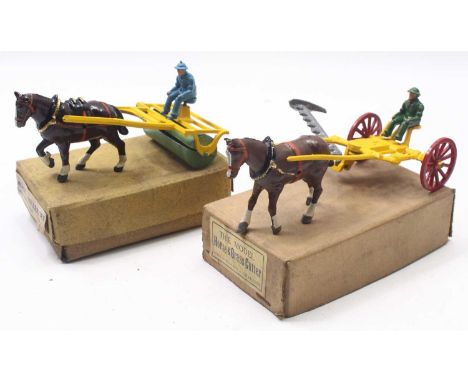 Charbens Horse and grass cutter set, comprising a yellow grass cutter, with red wheels, with driver and horse, all housed in 