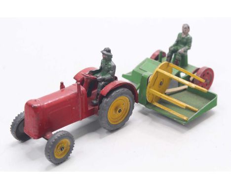 Charbens Series Model Farm Tractor &amp; Reaper set comprising of a red tractor with yellow metal hubs and green driver figur