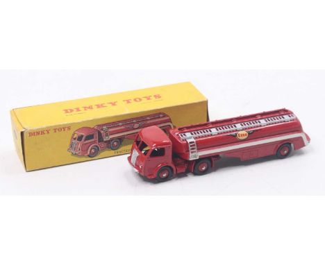 A French Dinky Toys No. 32C Panhard Esso road tanker comprising a red body with red hubs, white lining and Esso livery, sold 