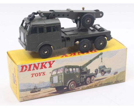 French Dinky Toys No. 826 Berliet Military Recovery Truck, drab green, with concave hubs, silver trim, sold in the original p