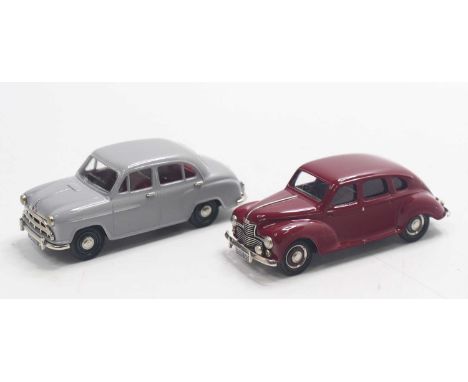 Lansdowne/Pathfinder Models 1/43 scale group of 2 loose white metal kit built models to include; 1953 Jowett Javelin PEH125 i