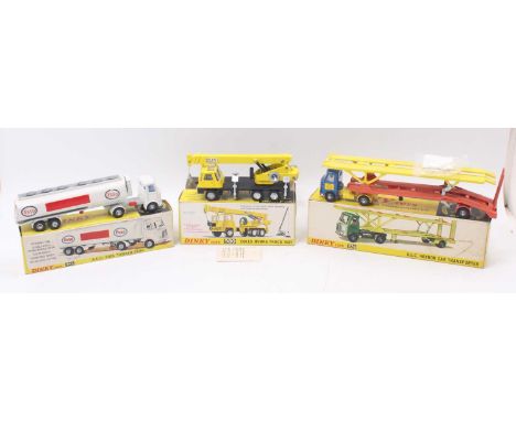 Dinky Toys group of 3 to include; No.945 A.E.C Fuel Tanker Esso (VG-BVG), No.980 Coles Hydra Truck 150T with packing piece (V