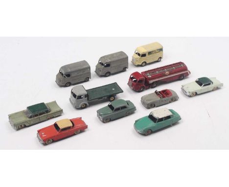 Collection of mixed French Dinky Toy diecast vehicles, to include Esso Tanker, Citroen 1200KG Van and others 