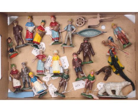 Collection of 21 various Wend Al Farm Figures, Exotic Animals and Boy Scouts, to include Indian in Canoe, Boy Scout Kneeling,