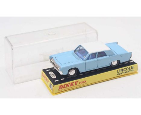 Dinky Toys No.170 Lincoln Continental, comprising a light blue body with a white roof and dark blue interior, in the original
