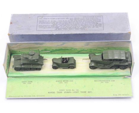 Dinky Toys Military No. 152 "Royal Tank Corps" Light Tank Unit Set containing; 152A Light Tank (metal tracks), 152B Reconnais