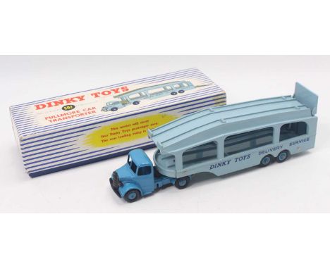 Dinky Toys No. 982 Pullmore car transporter comprising of dark blue cab and chassis with light blue back and matching hubs, s
