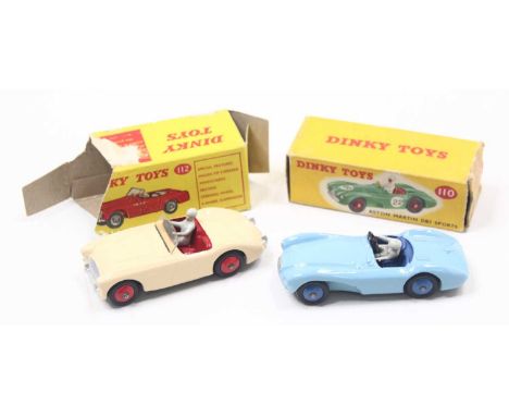 Dinky Toys group of 2 racing examples to include; No.102 Austin Healey Sprite in cream body with red interior and a driver fi