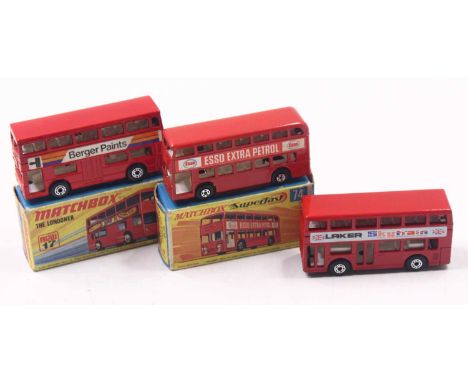 Matchbox group of 2 boxed and one loose bus to include; No.74 Daimler with Esso Petrol livery, No.17 Superfast 1972 The Londo