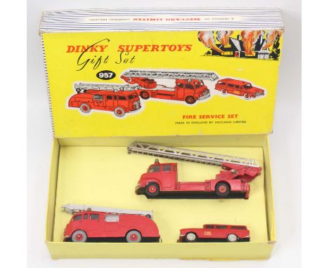 Dinky Toys No.957 Gift Set "Fire Service" comprising of Fire Engine with extending ladder, Turntable Fire Escape and "Fire Ch